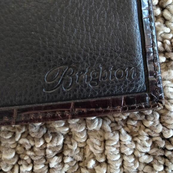 Brighton Vintage Wallet Leather Croc Embossed Black Brown Bi-Fold - Picture 3 of 9